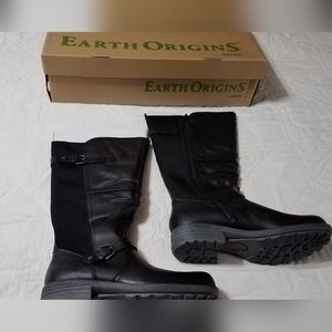 Earth Origins Penelope Black Leather Tall Boots 9.5M, wide shaft